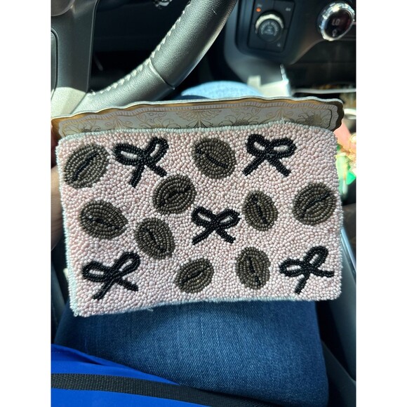 Beaded Travel Pouch - espresso martini- India, handmade wandering moon - Picture 2 of 2